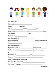 English Worksheet: all about me