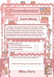 English Worksheet: reading comprehension