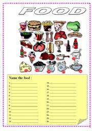 English Worksheet: name the food ^^ 