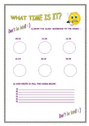 English worksheet: WHAT TIME IS IT? 