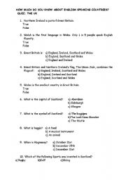 English Worksheet: quiz: how much do you know about englis speaking countries?