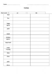 English Worksheet: prefixes