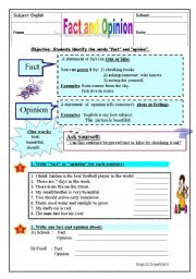 English Worksheet: fact & opinion