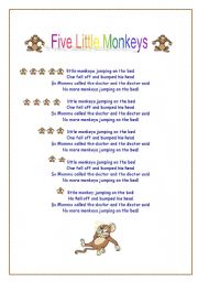 English Worksheet: Five little monkeys song lyrics