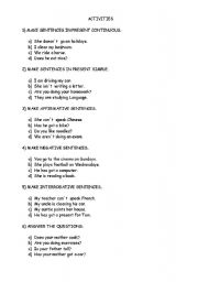 English worksheet: Grammar Activities