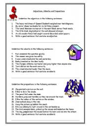 English Worksheet: Adjectives, adverbs and prepositions