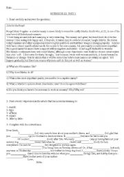 English Worksheet: New English File - Intermediate: UNIT 5 test (Modelo Lenguas Vivas) Articles, containers, gerund/infinitive, all tenses, reading and writing