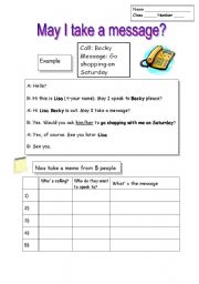 English Worksheet: Telephone Message Taking 