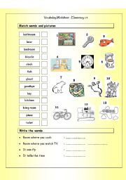 Vocabulary Matching Worksheet - Elementary 1.4