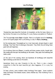 English Worksheet: Loy Krathong Festival, Thailand