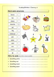 Vocabulary Matching Worksheet - Elementary 1.6