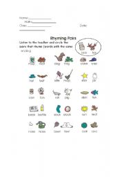 English Worksheet: rhyming words