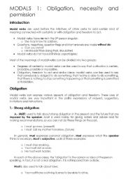 English Worksheet: Modals: Obligation, necessity and permission