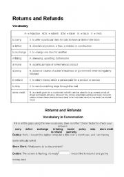 English worksheet: return and refunds