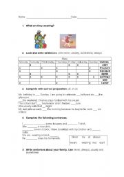 English Worksheet: Clothes and some prepositions