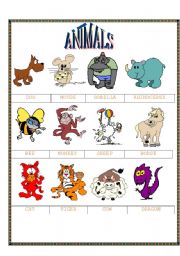 English worksheet: funny animals