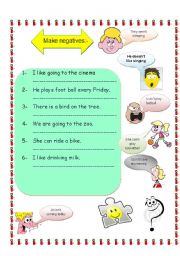 English worksheet: make negetives