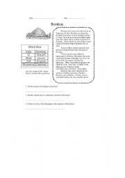 English worksheet:  bombay