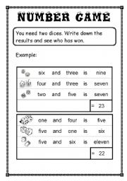 English Worksheet: Number game