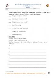 English worksheet: At the restaurant