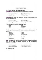 English worksheet: Food and Health