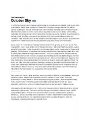 English Worksheet: October Sky Summary and Essay question