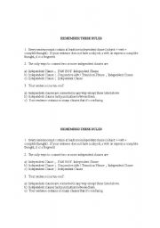 English worksheet: Rules for writing clear sentences (no fragments, run-ons, etc)