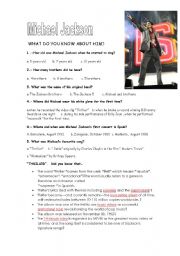 English Worksheet: Michael Jacksons quizz