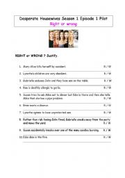 English Worksheet: Desperate housewives Season 1 Episode 1 Right or wrong