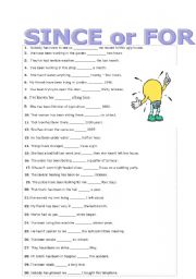 English Worksheet: !! SINCE   OR   FOR    EXERCISE !! 30 sentences.