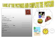 English worksheet: completing a POSTCARD