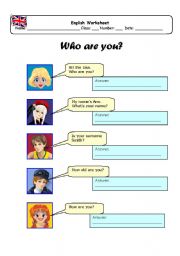 English worksheet: Who are you?