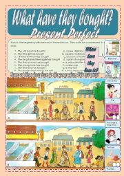 English Worksheet: What have they bought? Where have they been to? Present Perfect WS 1