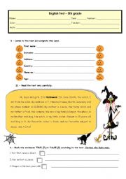 English Worksheet: Halloween test