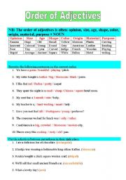 English Worksheet: Order of Adjectives in English