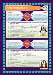 English Worksheet: CONFUSABLES: BORROW - LEND - ROB - STEAL