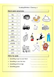 English Worksheet: Vocabulary Matching Worksheet - Elementary 1.7