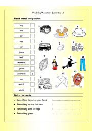 English worksheet: Vocabulary Matching Worksheet - Elementary 1.7