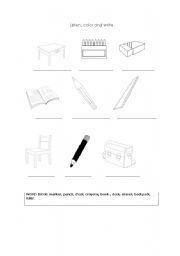 English worksheet: classroom objects