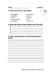 English worksheet: writing exam for grade 9