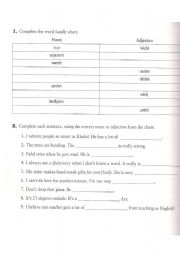 English worksheet: noun and adjective
