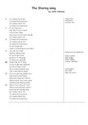 English worksheet: the sharing song by jack johnson