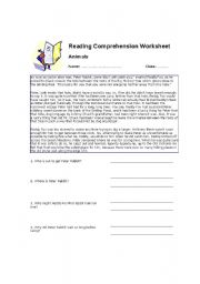 English Worksheet: reading comprehension worksheet