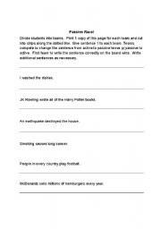 English worksheet: Passive / Active tense game 