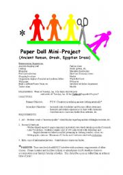 English Worksheet: Paper Doll Mini-Project - Ancient Clothing