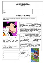 English Worksheet: Mickeys Daily Routine