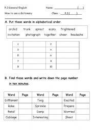 English Worksheet: how to use a dictionary