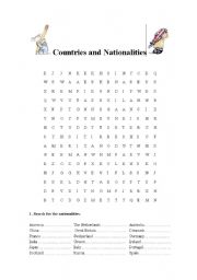 English Worksheet: countries and nationalities 