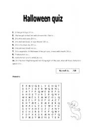 English worksheet: halloween quiz