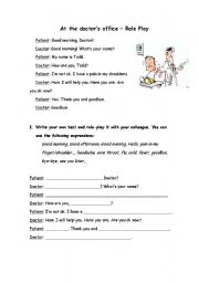 English Worksheet: At the doctors office - role play
